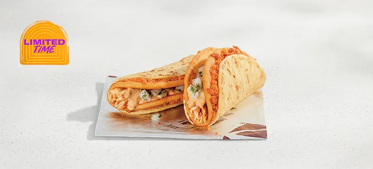 Cantina Chicken Cheesy Street Chalupas: Two cheesy street-sized chalupa shells filled with savory, slow-roasted chicken…