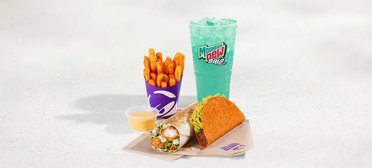 Crispy Chicken Burrito Combo: Includes 1 Crispy Chicken Burrito, 1 Nacho Cheese Doritos® Locos Taco, Nacho Fries, and a…