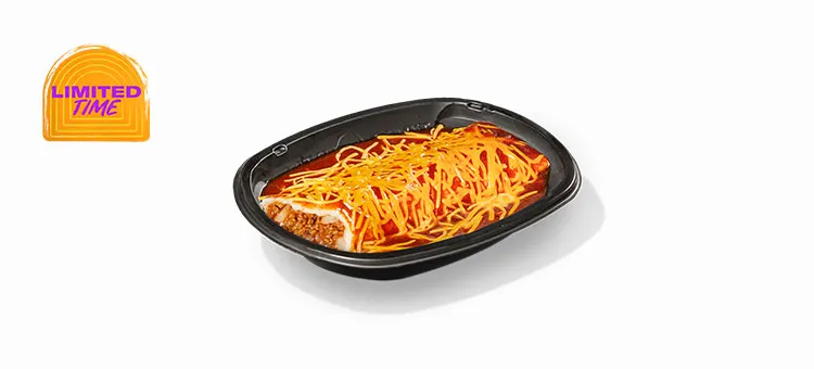 Enchirito®: A warm flour tortilla filled with seasoned beef, refried beans, and diced onions. Smothered in a flavorful…