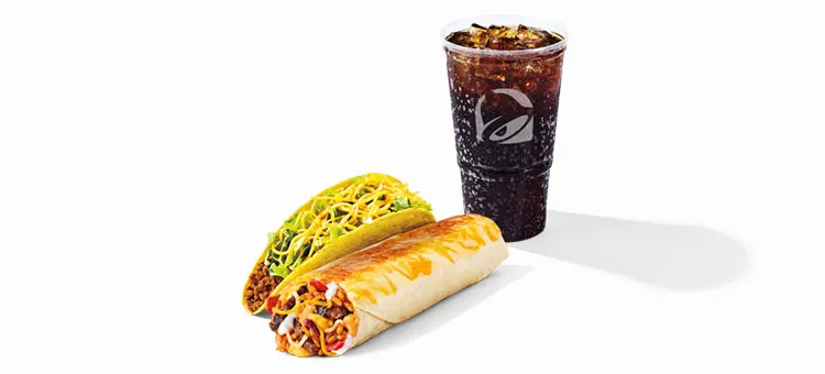Steak Grilled Cheese Burrito Combo: Includes a Steak Grilled Cheese Burrito, a Crunchy Taco, and a Large fountain drink.