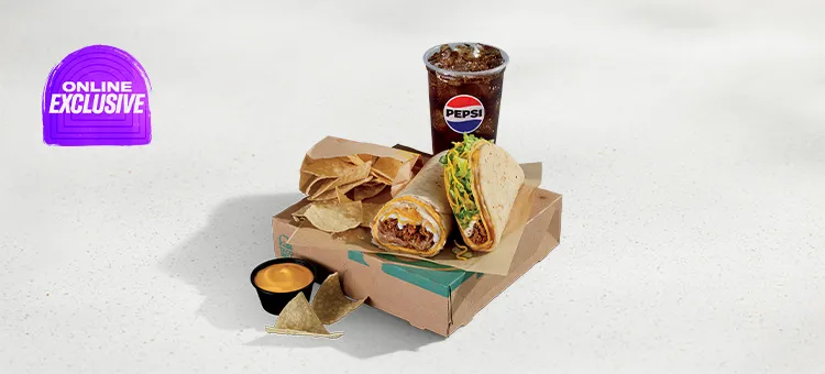 Build Your Own Cravings Box: Your choice of one Speciality, one Taco or Burrito, one Side, and one Medium fountain drink.