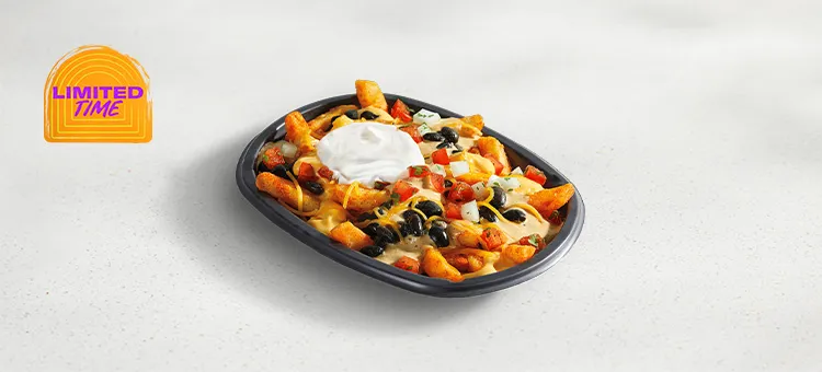 Jalapeño Ranch Nacho Fries Veggie: Crispy, golden Nacho Fries topped with black beans, Nacho Cheese sauce, Jalapeño Ranch…