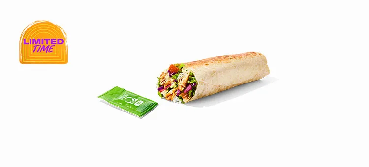 Cantina Chicken Caesar Burrito: A warm flour tortilla filled with double the savory, slow-roasted chicken*, Poblano Caesar…