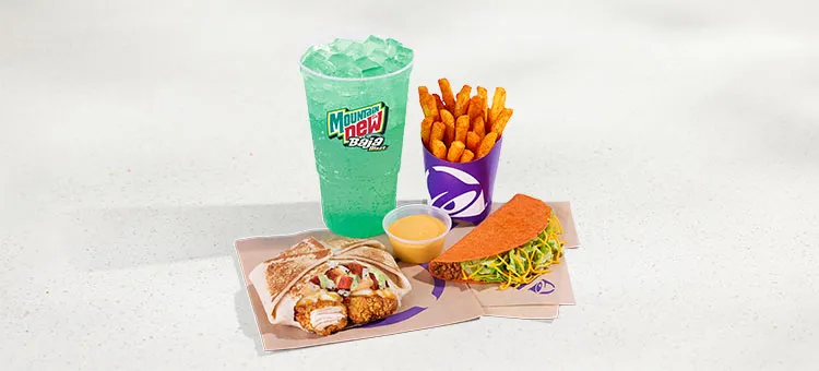 Crispy Chicken Crunchwrap Combo: Includes 1 Crispy Chicken Crunchwrap, 1 Nacho Cheese Doritos® Locos Taco, Nacho Fries, and…