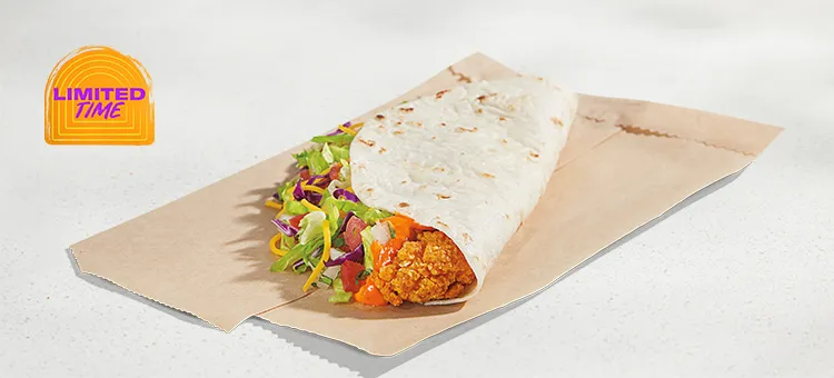 Spicy Ranchero Crispy Chicken Taco: A warm flour tortilla filled with a strip of premium all-white meat crispy chicken…