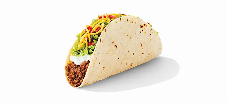 Soft Taco Supreme®: A warm flour tortilla filled with seasoned beef, reduced-fat sour cream, lettuce, diced tomatoes, and…