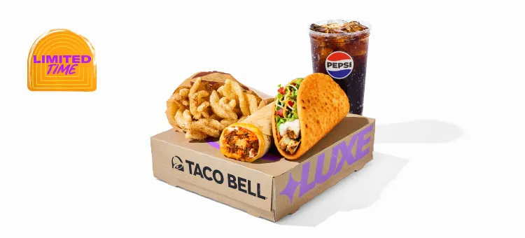 Archive Luxe Box™: Includes a Seasoned Beef Quesarito, a Chicken Chalupa Supreme, Cinnamon Twists and a medium fountain…