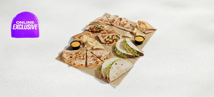 Meal for 4: Includes two Crunchwrap Supremes®, two Chicken Quesadillas, four Soft Tacos, and two orders of Chips & Nacho…