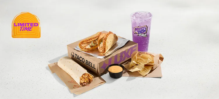 Discovery Luxe Box: Includes two street-sized Cheesy Street Chalupas, a Cheesy Bean & Rice Burrito, Chips & Nacho Cheese…