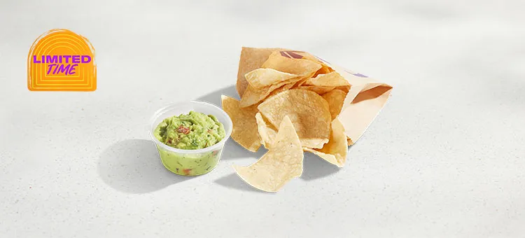 Chips and Guacamole: Warm-and-crispy tortilla chips with a side of guacamole made with Hass avocados to dip.