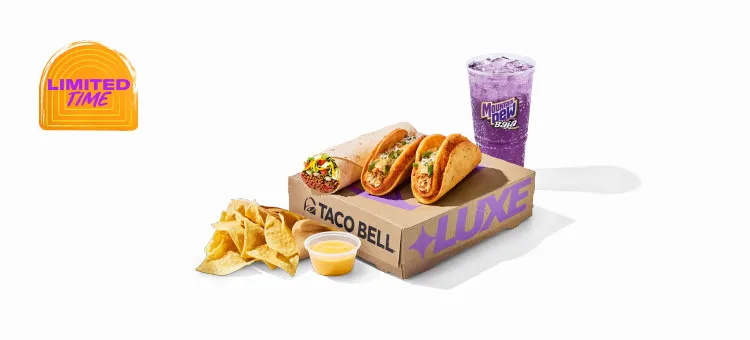 Discovery Luxe Box™: Includes a set of two Slow-Roasted Chicken Fajita Street Chalupas, a Seasoned Beef Burrito Supreme®…