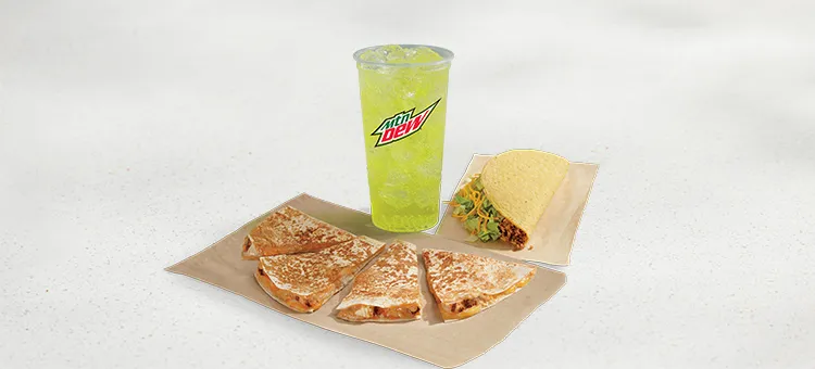 Chicken Quesadilla Combo: Includes a Chicken Quesadilla, a Crunchy Taco, and a Large fountain drink.