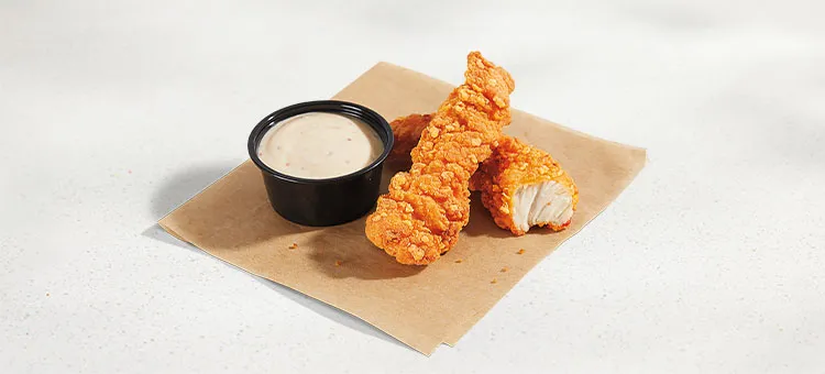 Crispy Chicken Strips 2pk: 2 premium all-white meat crispy chicken strips, marinated with bold Mexican spices, and tossed…