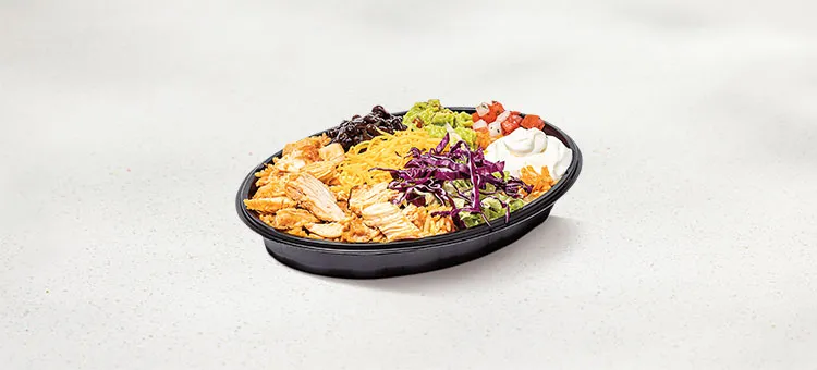 Cantina Chicken Bowl: Savory, slow-roasted chicken, seasoned rice, slow-simmered black beans, Avocado Ranch sauce…