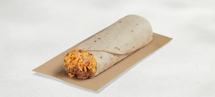 Cheesy Bean and Rice Burrito: A warm flour tortilla filled with refried beans, seasoned rice, warm Nacho Cheese sauce, and…