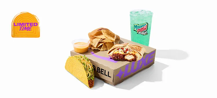 Discovery Luxe Box: Includes 1 Sweet Chipotle Lime Crispy Chicken Crunchwrap, 1 Crunchy Taco, Chips and Cheese, and a…