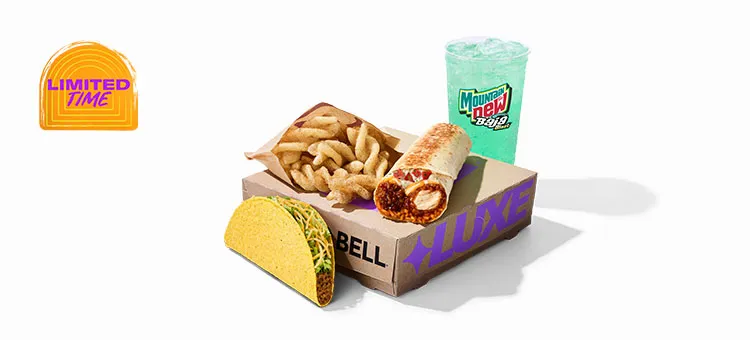 Discovery Luxe Box: Includes 1 Sweet Chipotle Lime Crispy Chicken Burrito, 1 Crunchy Taco, Cinnamon Twists, and a Medium…