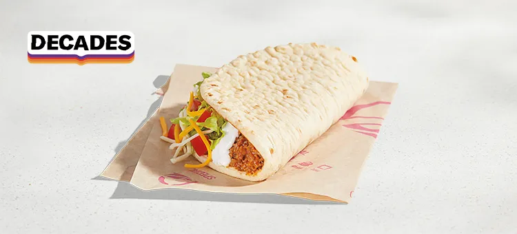 Gordita Supreme®: Pillowy, warm flatbread loaded with savory seasoned beef, cool sour cream, crisp lettuce, a blend of…