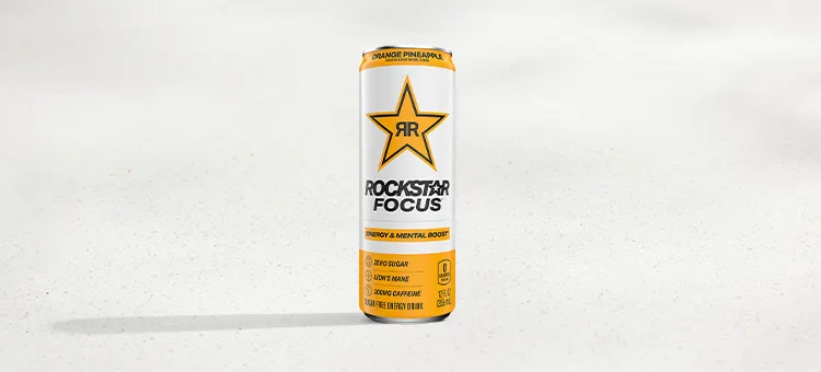 Orange Pineapple Rockstar® Focus Energy Can: A delicious energy & mental boost with 200 mg of caffeine, B-vitamins, Lion’s…