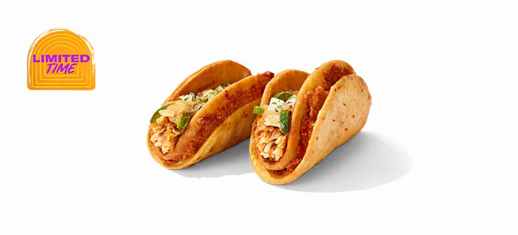 Slow-Roasted Chicken Fajita Street Chalupas: A set of two cheesy street-sized chalupa shells filled with savory…