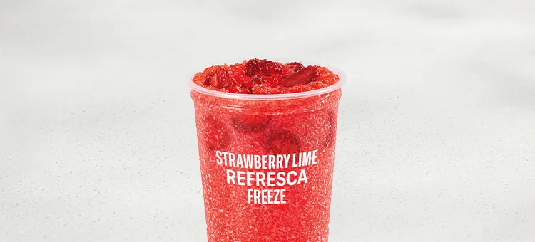 Strawberry Lime Refresca Freeze: Refreshing spin on our standard freezes, infused with sweet and fruity flavors, and mixed…
