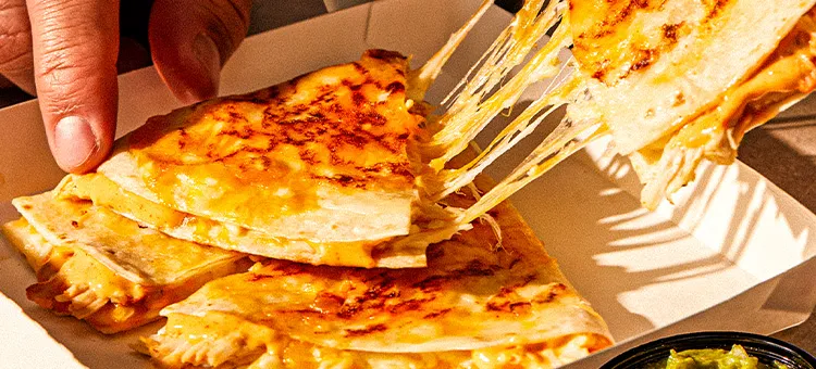 Cantina Chicken Quesadilla: Savory, slow-roasted chicken, Creamy Chipotle sauce, and a blend of mozzarella, pepperjack, and…