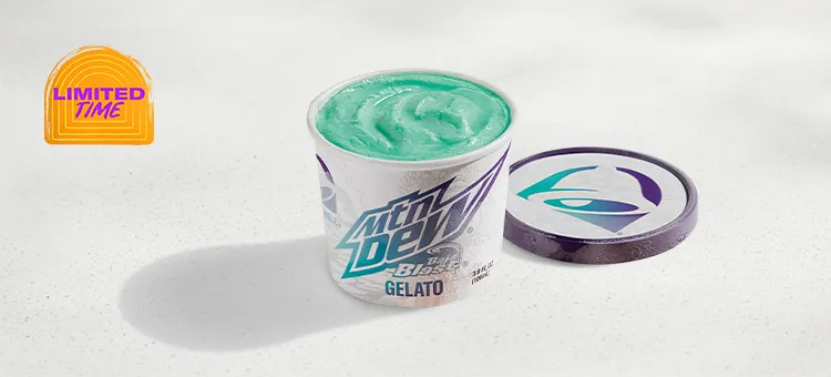 MTN DEW BAJA BLAST™ Gelato: A citrus-lime, MTN DEW BAJA BLAST™ flavored gelato.
