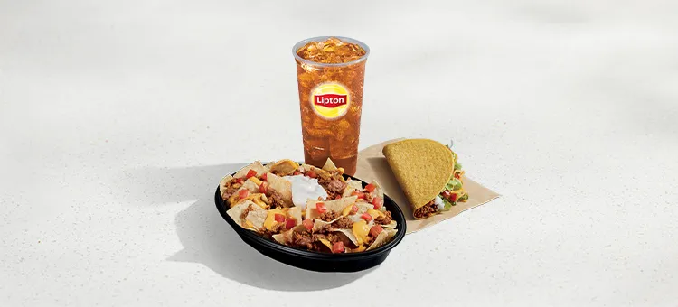 Nachos BellGrande® Combo: Includes a Nachos BellGrande®, a Crunchy Taco Supreme®, and a Large fountain drink.