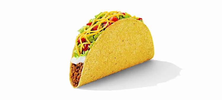 Crunchy Taco Supreme®: A crunchy taco shell filled with seasoned beef, reduced-fat sour cream, lettuce, diced tomatoes, and…