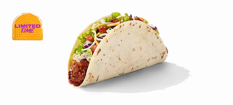 Sweet Chipotle Lime Crispy Chicken Taco: A warm flour tortilla filled with premium all-white-meat, marinated chicken…