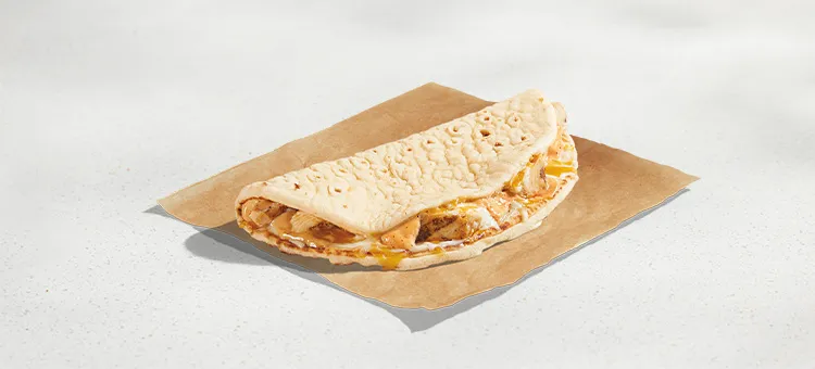 3 Cheese Chicken Flatbread Melt: A warm, pillowy flatbread filled with grilled, marinated all-white-meat chicken, Creamy…