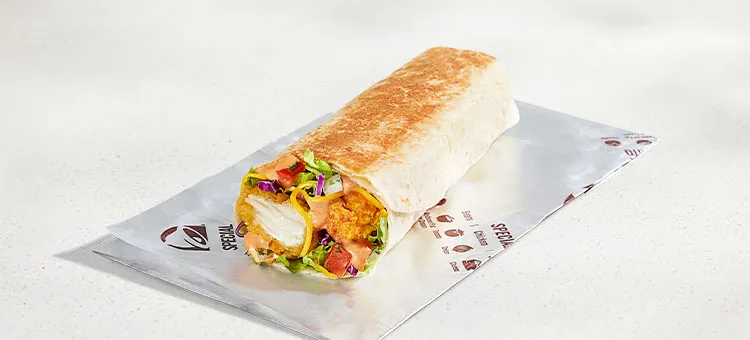 Creamy Chipotle Crispy Chicken Burrito: A warm flour tortilla filled with premium all-white-meat, marinated chicken…