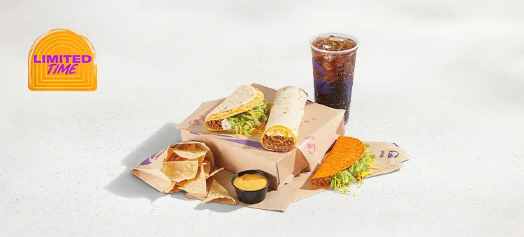 Luxe Cravings Box: Includes a Cheesy Gordita Crunch, Beefy 5-Layer Burrito, Doritos Locos Taco, Chips & Cheese, Medium Drink