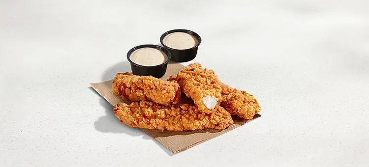 Crispy Chicken Strips 4pk: 4 premium all-white-meat crispy chicken strips, marinated with bold Mexican spices, and tossed…