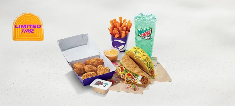 Crispy Chicken Nuggets Deluxe Meal: Includes a 5-piece order of Crispy Chicken Nuggets, your choice of 1 sauce, 1 Chalupa…